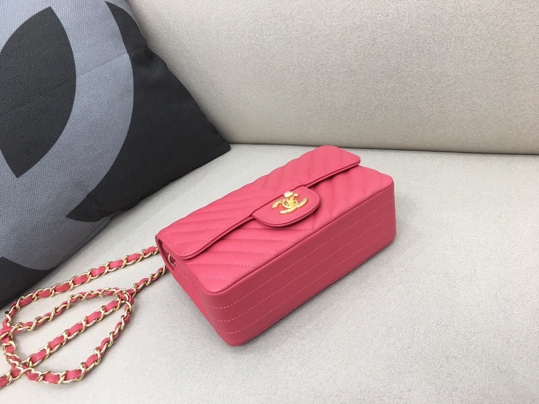 Small Classic Flap Caviar Bag A01116 Rose Red/Gold